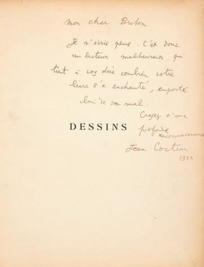 COCTEAU, Jean. Dessins. Paris, Librairie Stock, 1924. In-4 [276 x 223] de [2] ff.,...