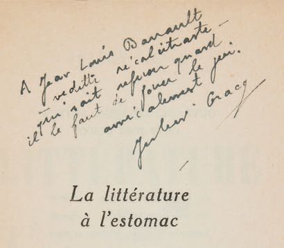 GRACQ, Julien. La Littérature à l'estomac. Paris, José Corti, 1950.
In-16 [164 x...