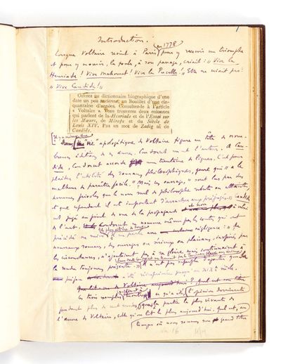 Jacques BAINVILLE (1879 – 1936) [VOLTAIRE. Romans et contes].
Manuscrit autographe...