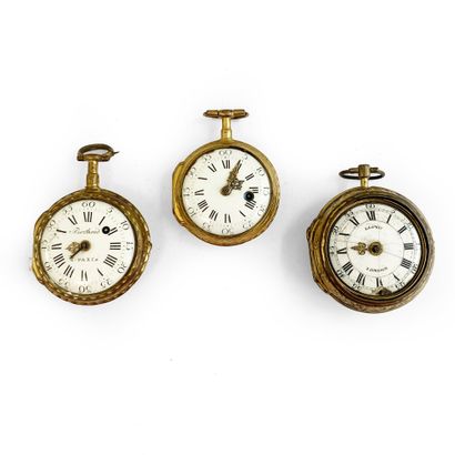 null Lot composé de 3 montres de poche en métal, cadran index chiffres romains formant...
