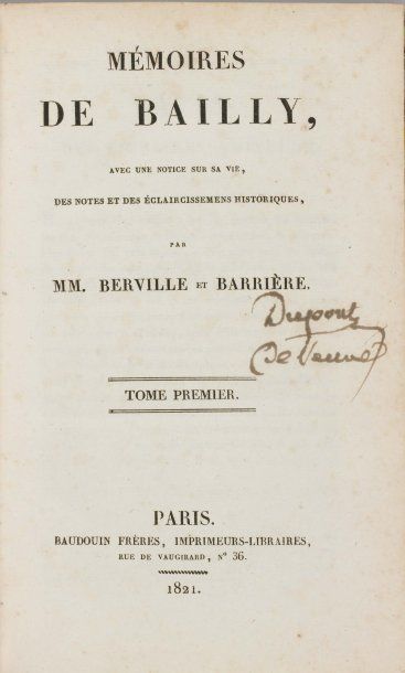 BAILLY (Jean-Sylvain) Mémoires, avec une notice sur sa vie, des notes et des éclaircissemens...