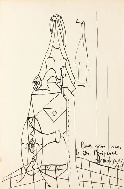 Oscar DOMINGUEZ. Sans titre. 1949.
Dessin original signé, encre sur papier, (30,4...