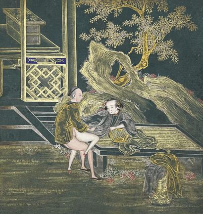CHINE - Début XIXe siècle Album de dix illustrations d'encre, couleurs et or sur...