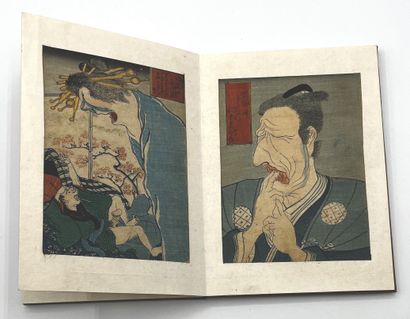 JAPON - XIXE SIÈCLE Album accordéon, douze pages, un visage de femme, une femme allongée,...