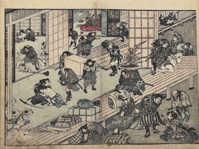 JAPON - XIXe SIÈCLE Keisai Eisen (1790-1848) : Neuf double pages découpées et trois...