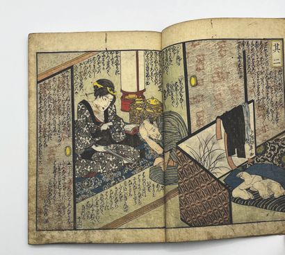 JAPON - XIXE SIÈCLE Trois albums à décor de scènes érotiques, de vingt quatre pages...