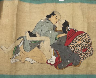JAPON - Epoque EDO (1603 - 1868), XIXe siècle Scroll, ink on paper, illustrating...