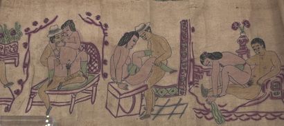 CHINE - Début XXe siècle Two pre-war silk-scrolls, color-enhanced prints of European...