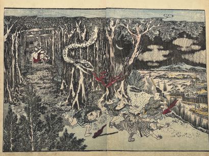 JAPON - XIXe SIÈCLE Keisai Eisen (1790-1848) : Neuf double pages découpées et trois...