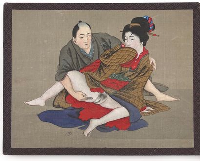 JAPON - Epoque MEIJI (1868 - 1912) Album en accordéon, sept encres et couleurs sur...