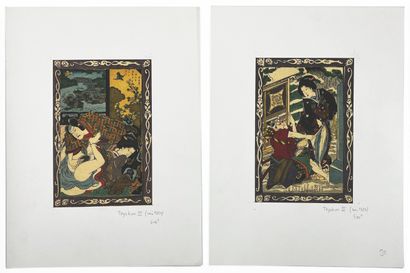 JAPON - MILIEU XIXe SIÈCLE Utagawa Toyokuni III (1786-1865) : Eight double pages...