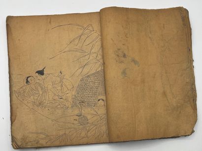 CHINE - Fin XIXe siècle Bound album of 402 pages, ink on paper, couples embracing...