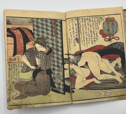 JAPON - MILIEU XIXe SIÈCLE Album de trente pages dont seize illustrées, sept doubles...