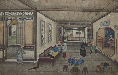 CHINE, Canton - XIXe siècle Album of eight inks and colors on paper of illustrations...