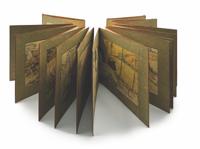 JAPON - XVIIIe/XIXe siècle Album accordéon, onze planches sur double pages et deux...