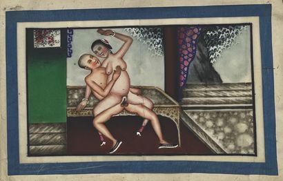 CHINE, Canton - XIXe siècle Album of twelve gouaches on rice paper illustrating couples,...