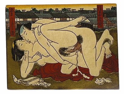 JAPON - MILIEU XIXe SIÈCLE Ecole Utagawa : Quatre estampes yatsugiri yoko-e, illustrant...