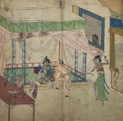 CHINE - XIXe siècle Album of sixteen inks on paper, illustrating scenes of the game...
