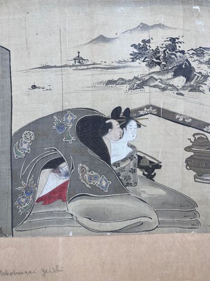 JAPON - FIN XIXe SIÈCLE D'après Chobunsai Eishi (1756-1829) : Deux encres et couleurs...