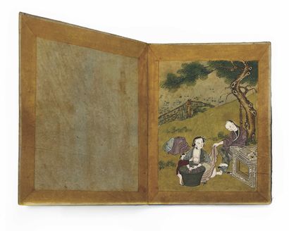 CHINE - XIXe siècle Petit album accordéon, huit encres sur papier, scènes représentant...