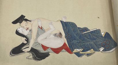 JAPON - Milieu Epoque EDO (1603 - 1868) Scroll on paper decorated with twelve couples...