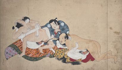 JAPON - Epoque EDO (1603 - 1868), XIXe siècle Quatre encres polychrome sur papier,...