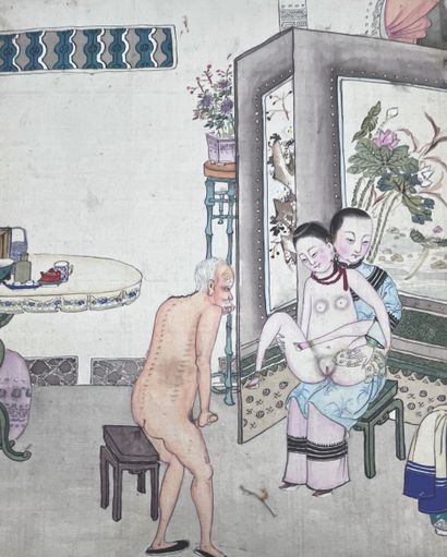 CHINE - XIXe siècle Album accordéon, vingt-quatre encres sur soie, illustrant des...