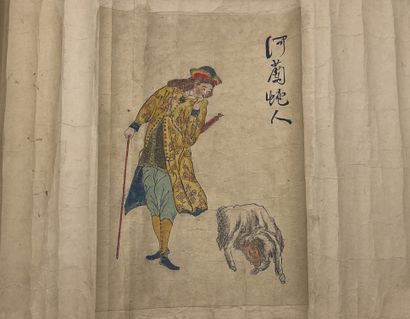 JAPON - XIXE SIÈCLE Rouleau, encre et couleurs sur papier à décor de scènes érotiques...