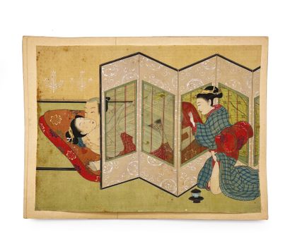 JAPON - ÉPOQUE EDO (1603 - 1868), XIXe SIÈCLE Dans le goût de Suzuki Harunobu (1725-1777) :