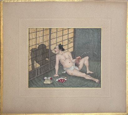 JAPON - Epoque MEIJI (1868 - 1912) Album accordéon, encre et couleurs sur soie, sept...
