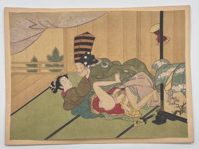 JAPON - ÉPOQUE EDO (1603 - 1868), XIXe SIÈCLE Dans le goût de Suzuki Harunobu (1725-1777)...