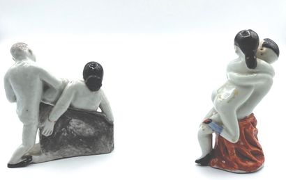 CHINE - Epoque de la République - MINGUO (1912 - 1949) Two polychrome enamelled groups...