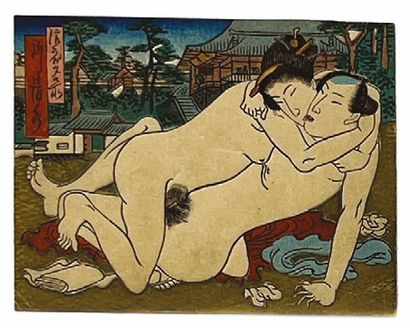 JAPON - MILIEU XIXe SIÈCLE Ecole Utagawa : Quatre estampes yatsugiri yoko-e, illustrant...