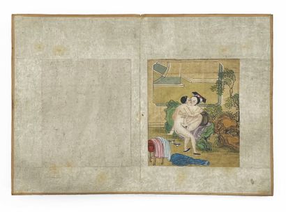 CHINE - XIXe siècle Album accordéon «Chinesisches Brautbuch».
Onze encres et couleurs...
