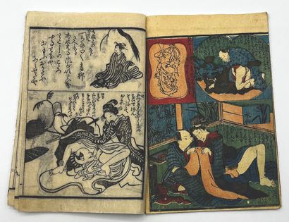JAPON - MILIEU XIXe SIÈCLE Album in black and white and colors, twenty pages, embracing...