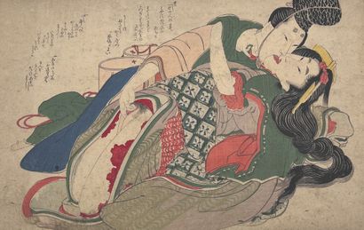 ATTRIBUÉ À KEISAI EISEN (1790-1848) : Quatre shunga oban yoko-e représentant des...