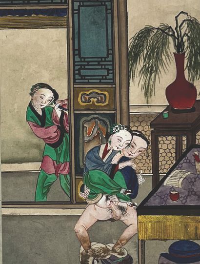 CHINE - XIXe siècle Album of sixteen inks on paper, illustrating scenes of the game...