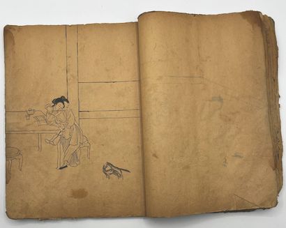 CHINE - Fin XIXe siècle Bound album of 402 pages, ink on paper, couples embracing...