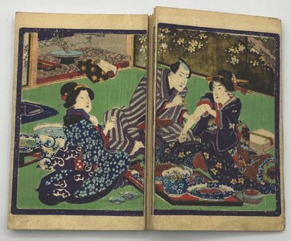 JAPON - XIXE SIÈCLE Album with forty-seven pages including two pages in color, four...