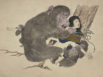 DANS LE GOUT DU JAPON - VERS 1900 Ensemble de douze gravures à décor de scènes érotiques...