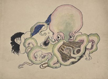 DANS LE GOUT DU JAPON - VERS 1900 Ensemble de douze gravures à décor de scènes érotiques...