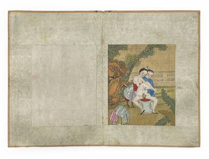 CHINE - XIXe siècle Album accordéon «Chinesisches Brautbuch».
Onze encres et couleurs...