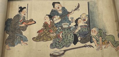 JAPON - Epoque EDO (1603 - 1868), XIXe siècle Rouleau, encre sur papier, illustrant...