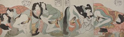 JAPON - Vers 1900 Album accordéon, treize lithographies, une scène de jeunes femmes...