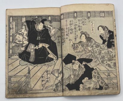 Utagawa Kunisada (1786-1865) : Album de vingt-deux pages en noir et blanc. (Taches,...