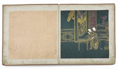 CHINE - Début XIXe siècle Album de dix illustrations d'encre, couleurs et or sur...