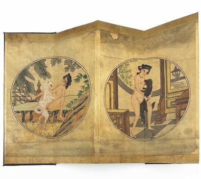 CHINE - XXe siècle Album accordéon, huit encres sur papier, représentant des femmes...