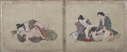 JAPON - Epoque MEIJI (1868 - 1912) Accordion album, twelve inks and colors on paper,...