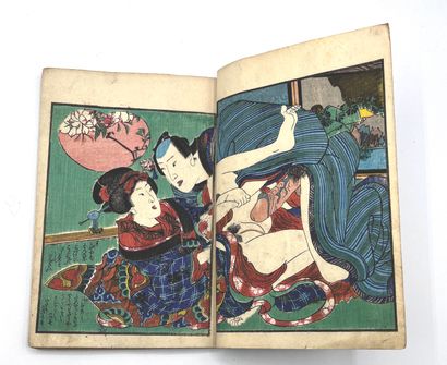 JAPON - XIXE SIÈCLE Album, thirty-five pages in black and white, interior scenes...