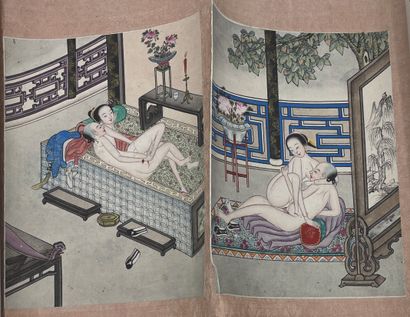 CHINE - XIXe siècle Rouleau contenant dix encres sur papier illustrant des couples...